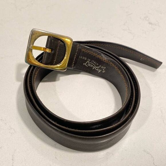 VTG Leather Brown LANGLEY\'S Belt Made in Italy Brass Buckle size 33 main image 6
